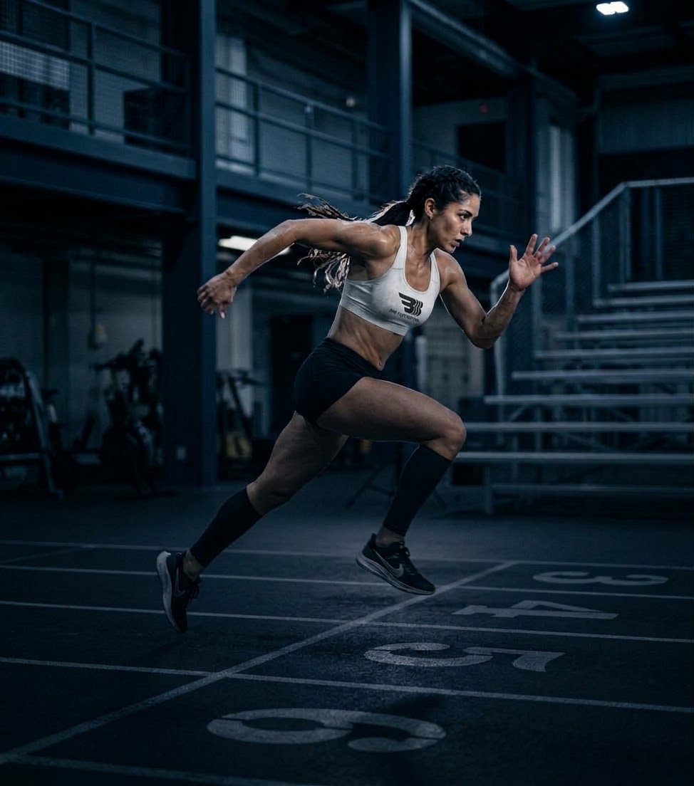 Mujer haciendo sprints en una pista de entrenamiento